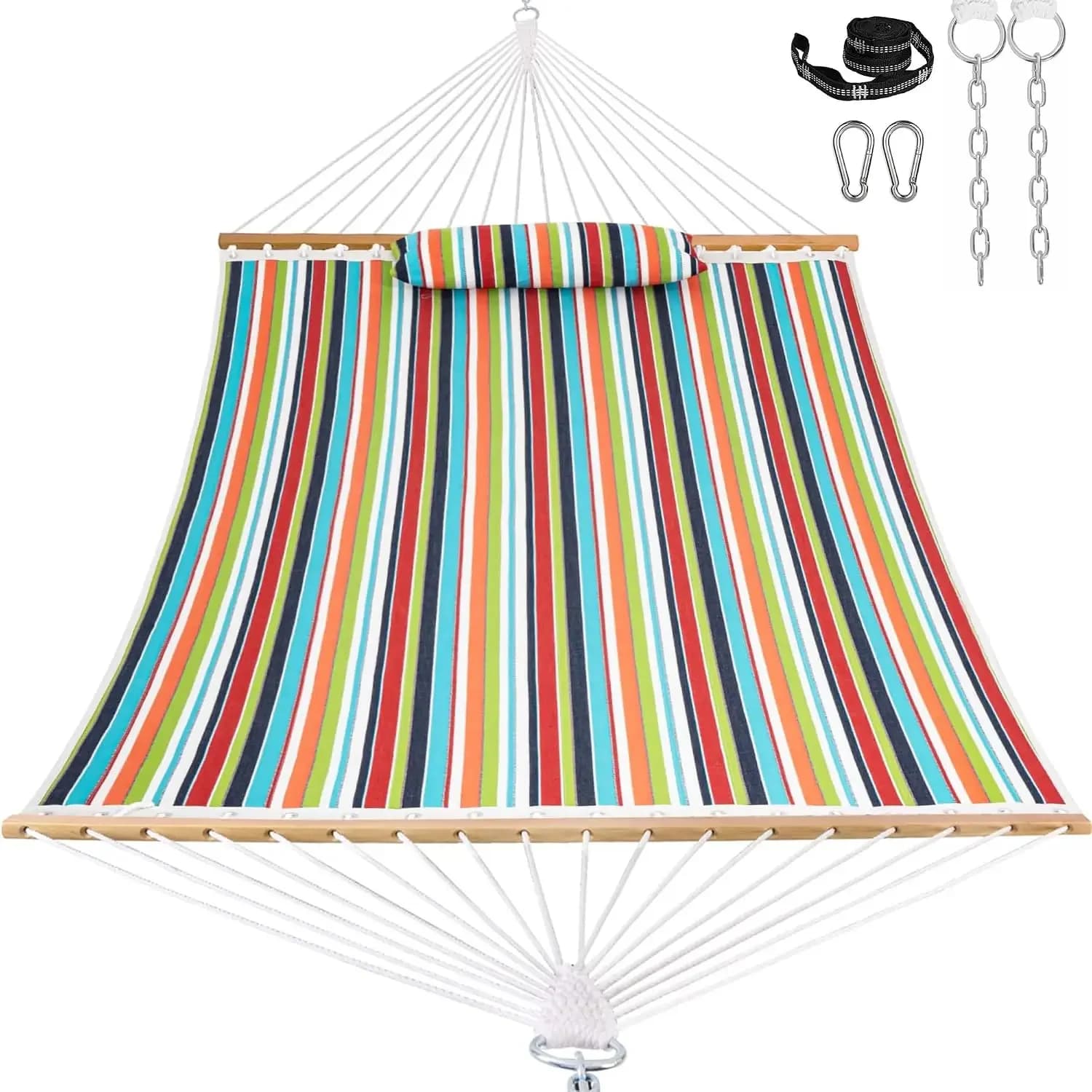 12 FT Sunbrella Fabric Quilted Hammock Double Sunbrella Quilted Hammock with Spreader Bars & Pillow, All Weather and Fade Resist