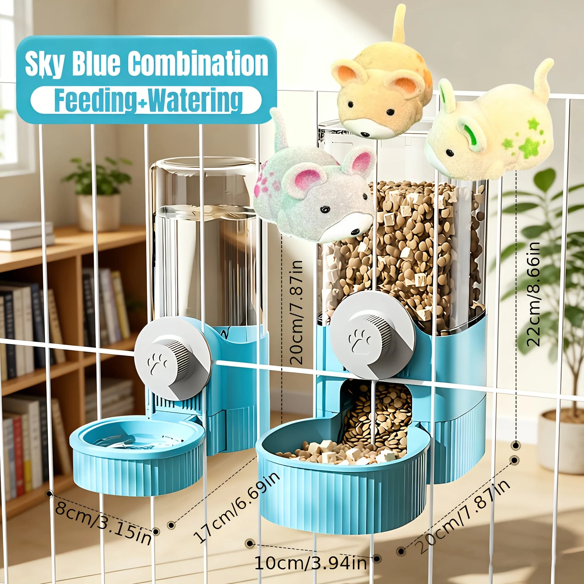 Dispenser automatico per cibo e acqua per animali domestici, dispenser automatico per cibo e acqua per cani e gatti, con ciotola contenitore, dispenser automatico per cibo e acqua per piccoli animali domestici, per conigli.