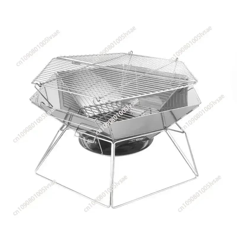 Stufa a Legna Portatile, Braciere da Campeggio, Riscaldatore a Legna Pieghevole, Supporto per Barbecue e Griglia da Escursionismo e Campeggio all'Aperto