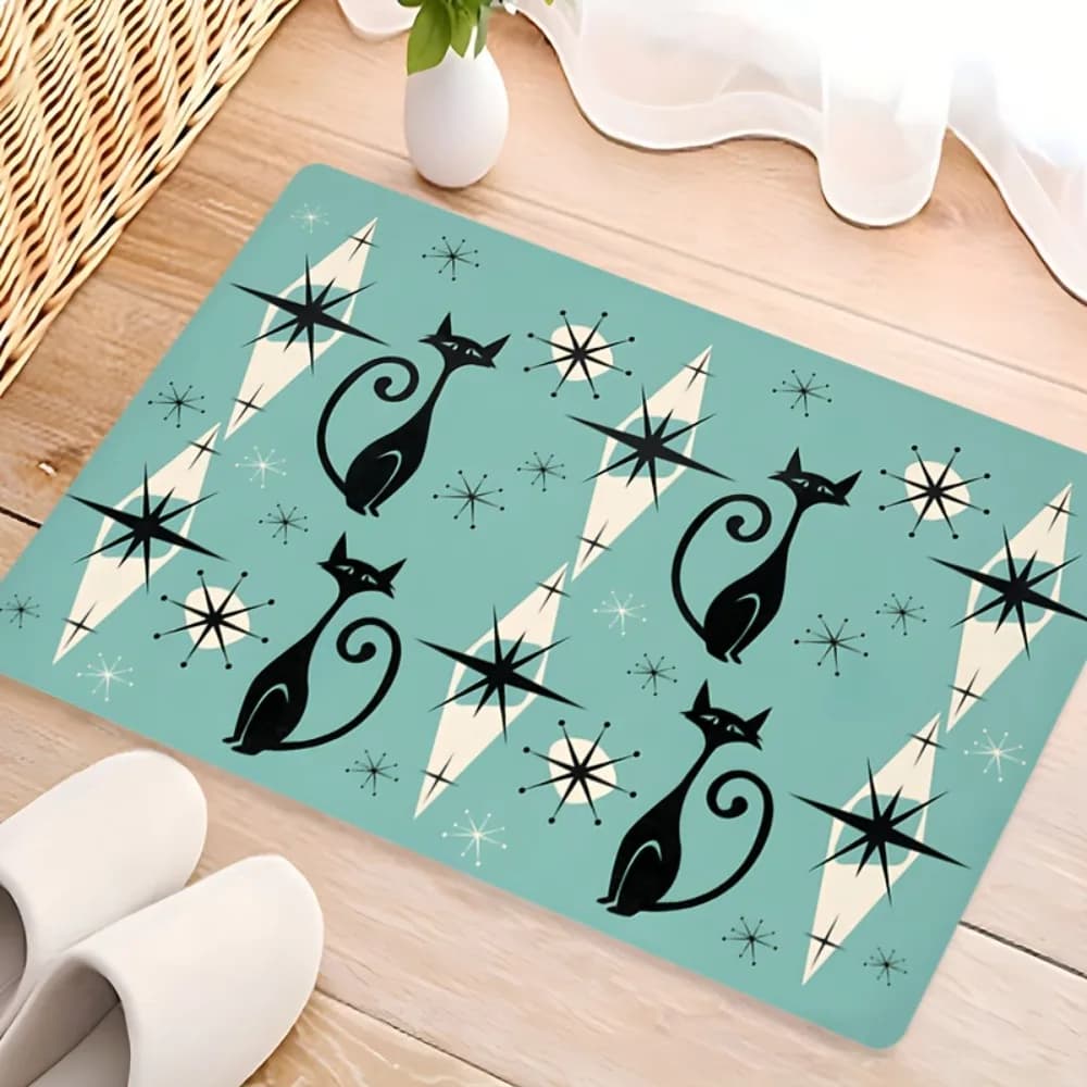 1pc Green Style Fresh Cat Black 3D Printed Carpet Anti-slip Entrance Mat House Living Room Ornament For Birthday Gift