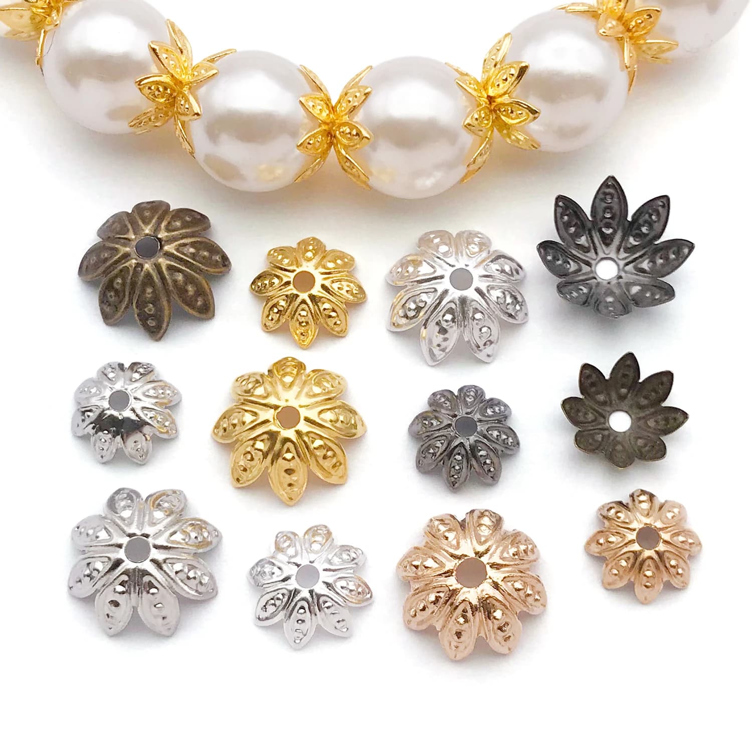 100pcs 8/10mm iron lotus flower cap suitable for DIY necklace bracelet jewelry making spacer accessories