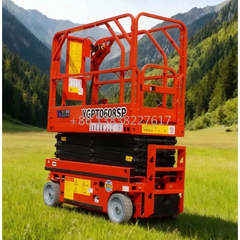 Piattaforma a forbice completamente automatica con pneumatici in gomma piena, resistente alla corrosione, altamente durevole, altezza di lavoro estesa