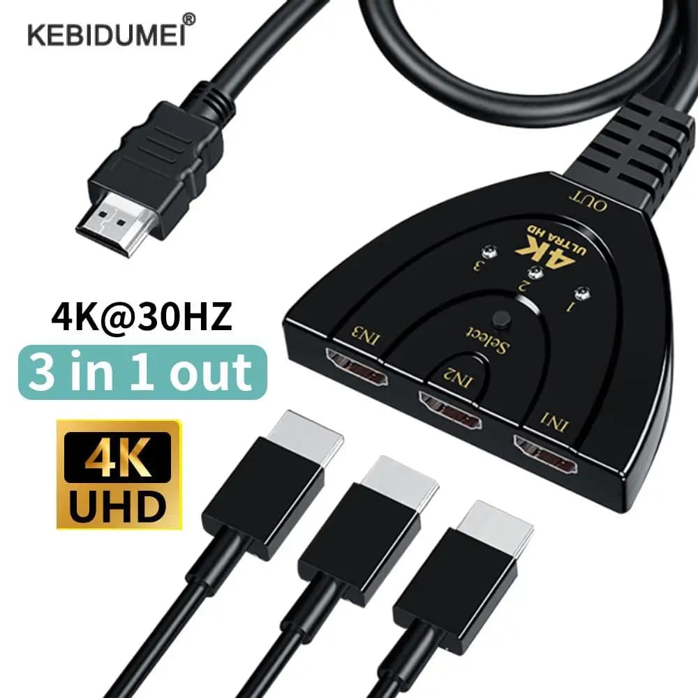 HDMI compatible switch cable 4K HD Hub video switcher adapter output 3 in 1 for PC TV Xbox PS3 PS4 Projector Monitor Splitter