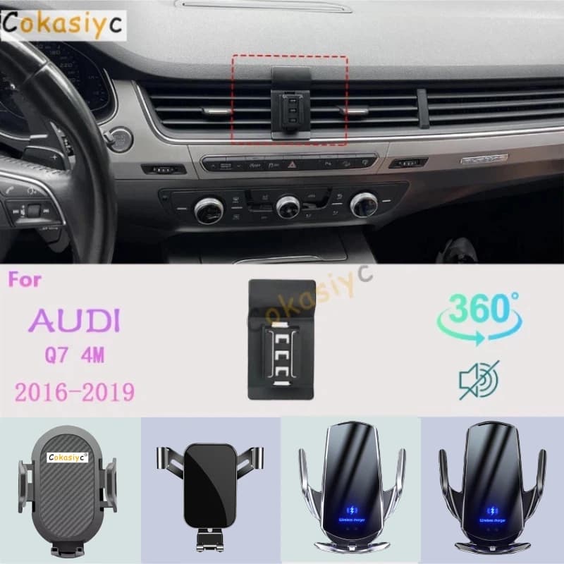 Car Phone Holder For AUDI Q7 4M 2016 2017-2019 Mobile Phone Support Car Mounts Wireless Charging Car Accessories 360 degrees