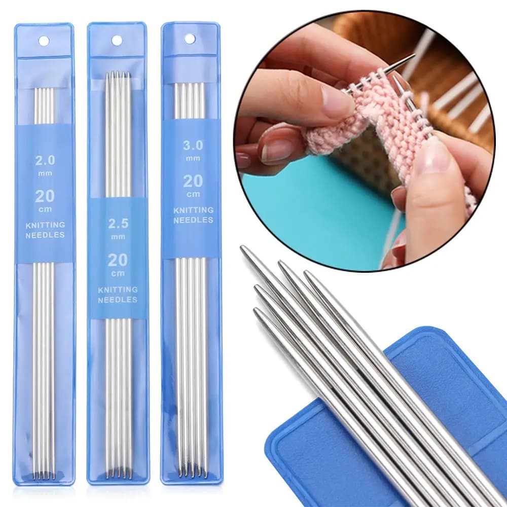 Set di 5 Ferri da Maglia in Acciaio Inox per Lavori Artigianali, Uncinetti e Aghi da Maglia per Maglioni Fai-da-Te