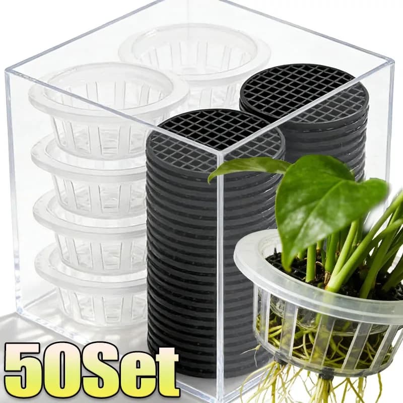 Set da 5/50 Vasi per Piante, Cestelli Idroponici, Contenitori a Rete per Germinazione Semi, Vasi in Plastica Trasparente per Crescita Radici, Accessori per Giardinaggio