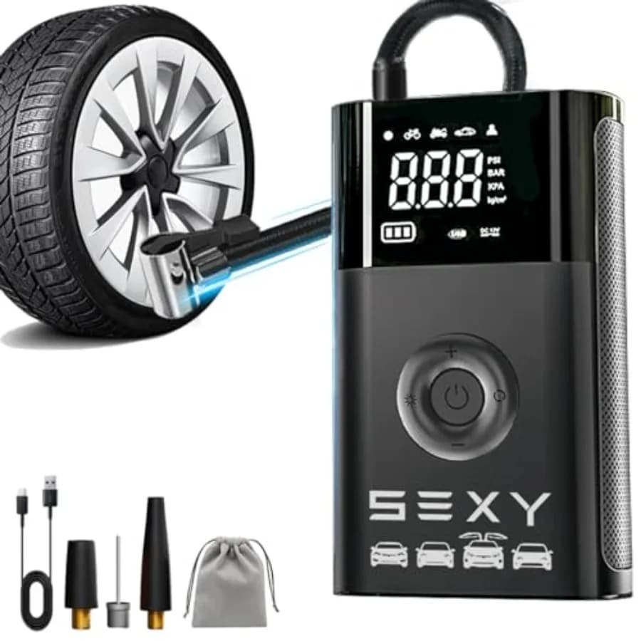 Compressore d'Aria Portatile per Pneumatici per Tesla Model 3 Y X S 2025 Design Senza Fili con Manometro e Luce di Emergenza Mult