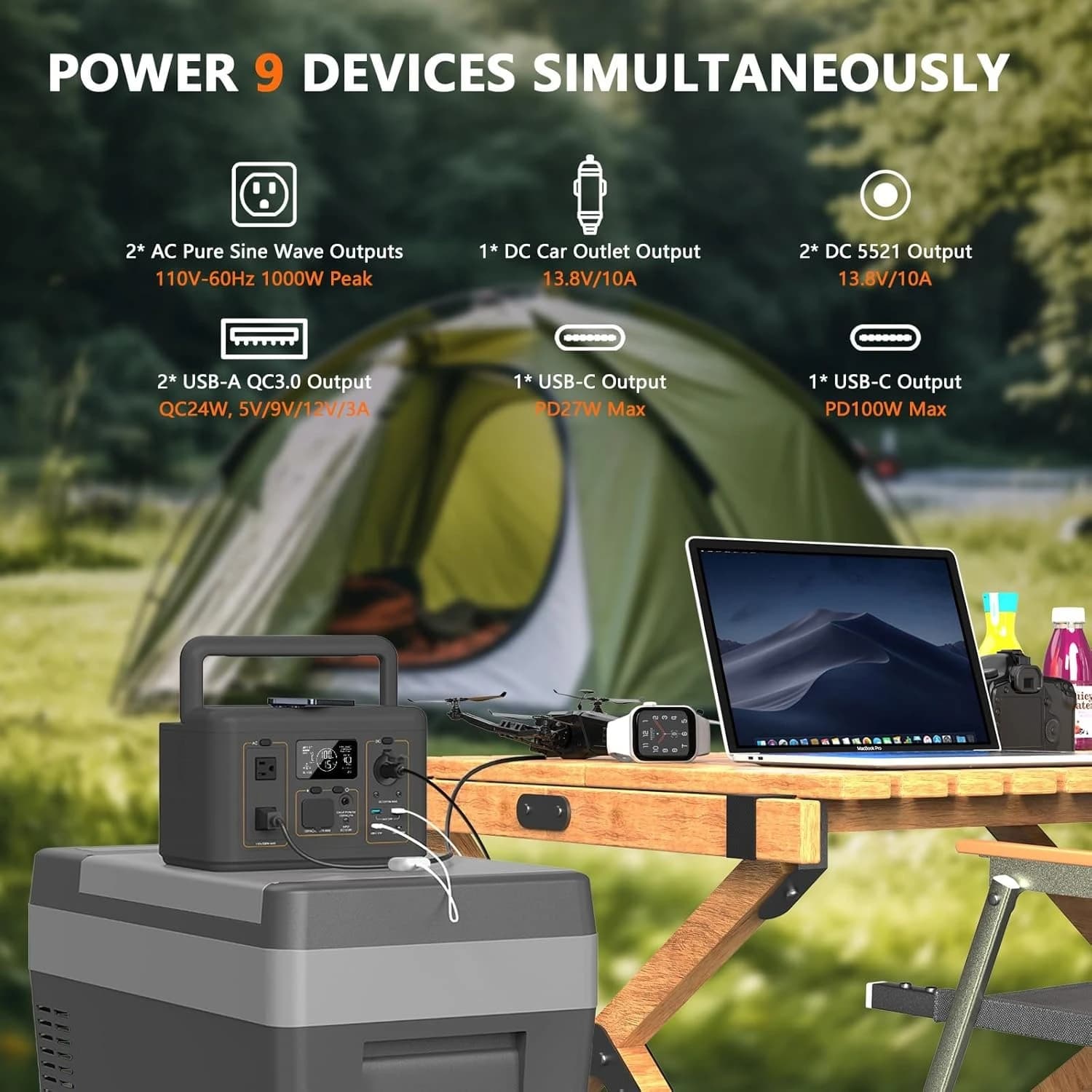 Generatore Solare da 500W con Pannello Solare da 100W, Stazione di Alimentazione Portatile LiFePO4 da 512Wh con Prese AC (Picco di Potenza 1000W), Generatore a Batteria