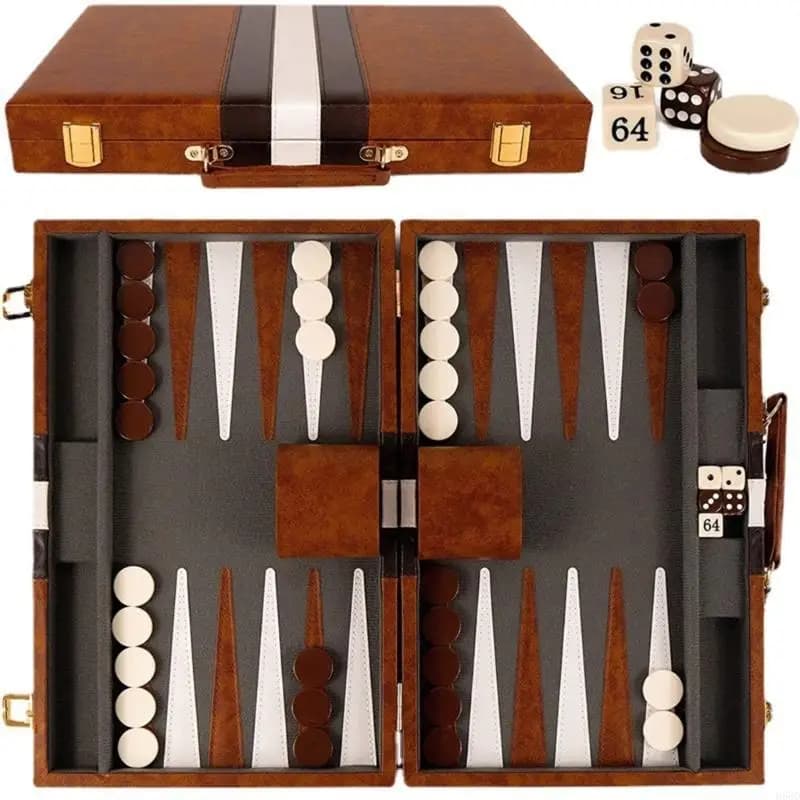 Compacts Travel Backgammon Game Set Including Leather Like Case And Comfortable Handle On The
