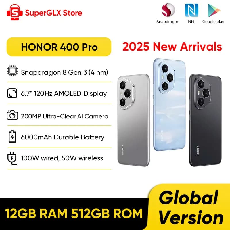 Versione globale HONOR 400 Pro 5G NFC Smartphone Snapdragon 8 Gen 3 6.7 ''Schermo AMOLED Fotocamera 200MP 100W Cablato 50W Wireless eSIM