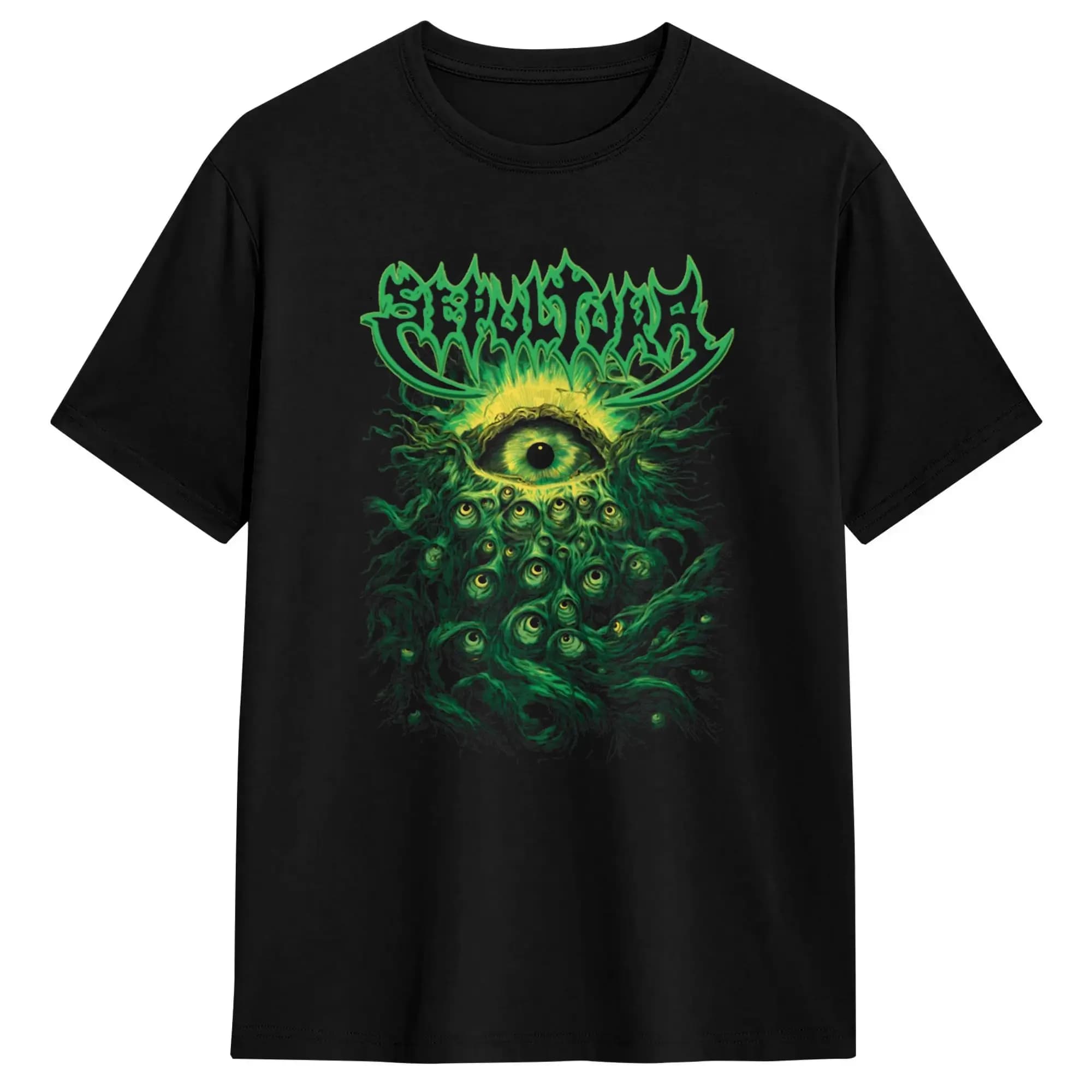 T-shirt Streetwear da Uomo in Puro Cotone, Stile Y2K Classico a Maniche Corte, con Stampa Sepultura Beach Music, per il Tempo Libero