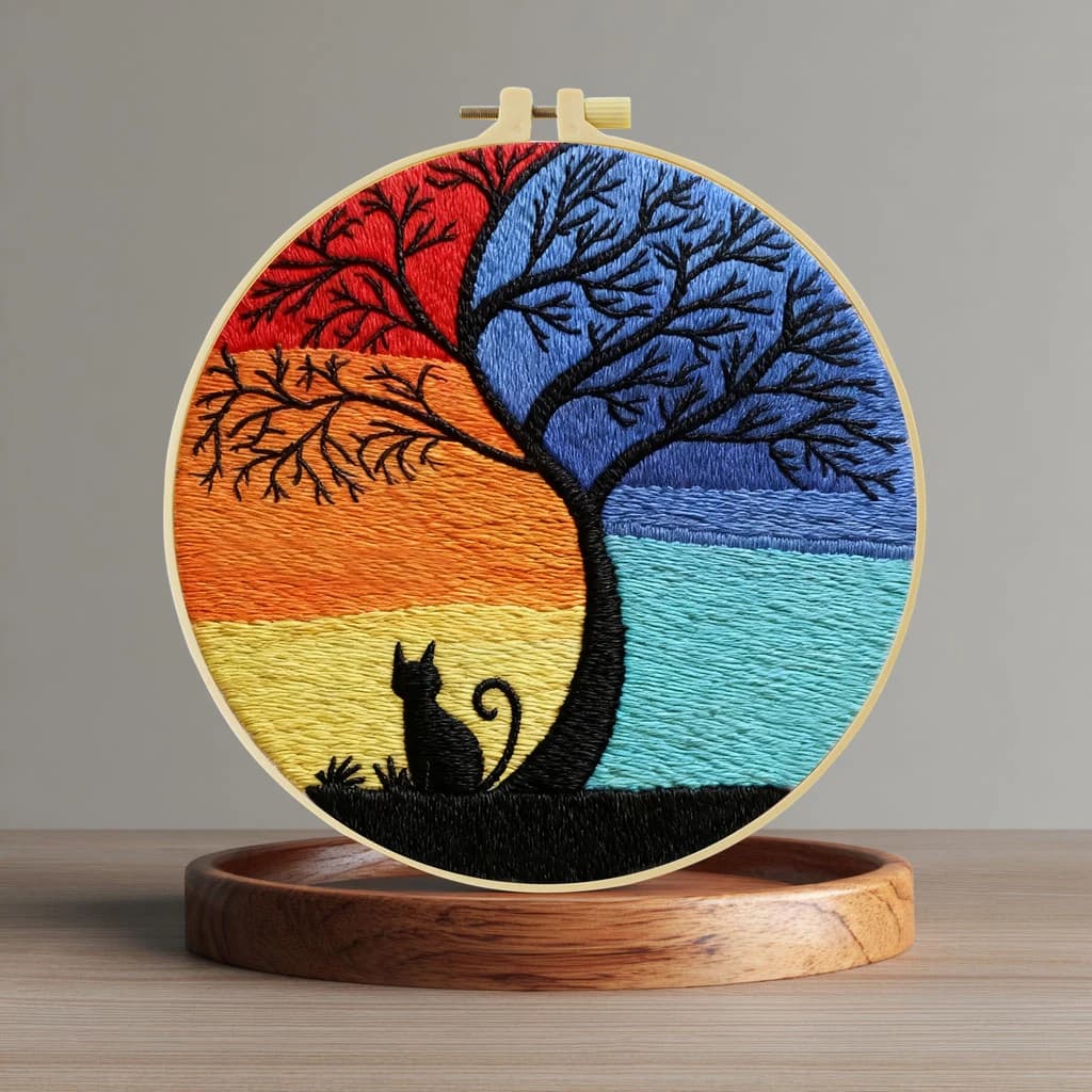 Kit per ricamo fai da te giorno e notte 20x20 cm/15x15 cm, punto croce, arte del cucito, idea regalo