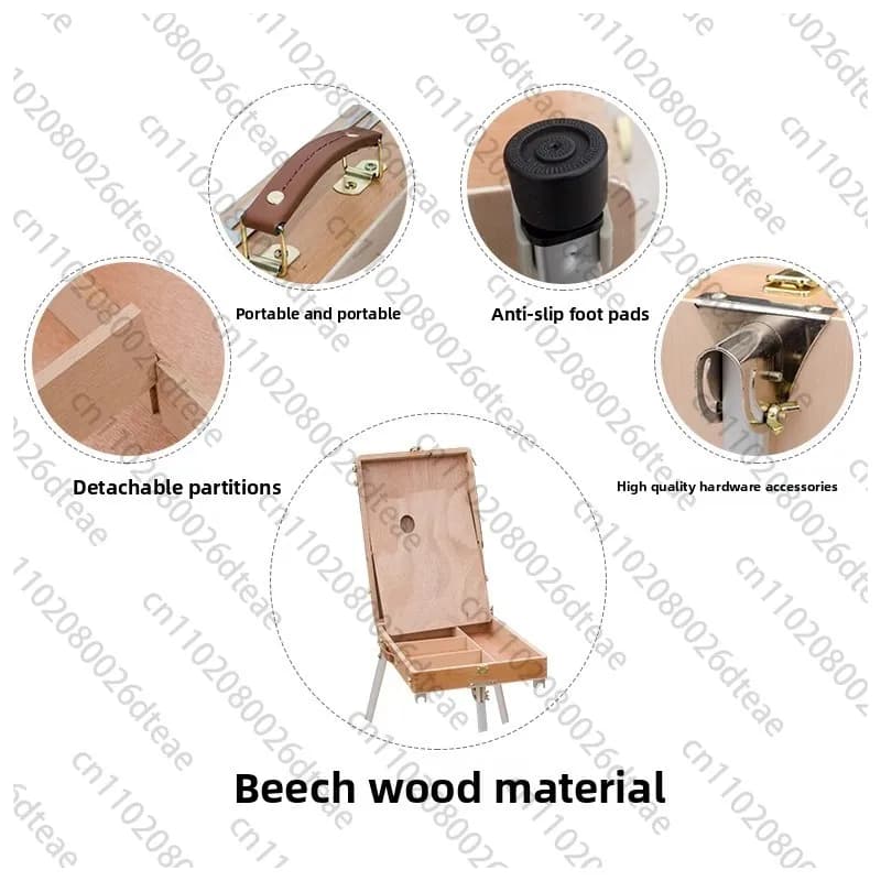 Oil Painting Rack Telescopic Wooden Painting Box Sketching Oil Paint Easel Box Set