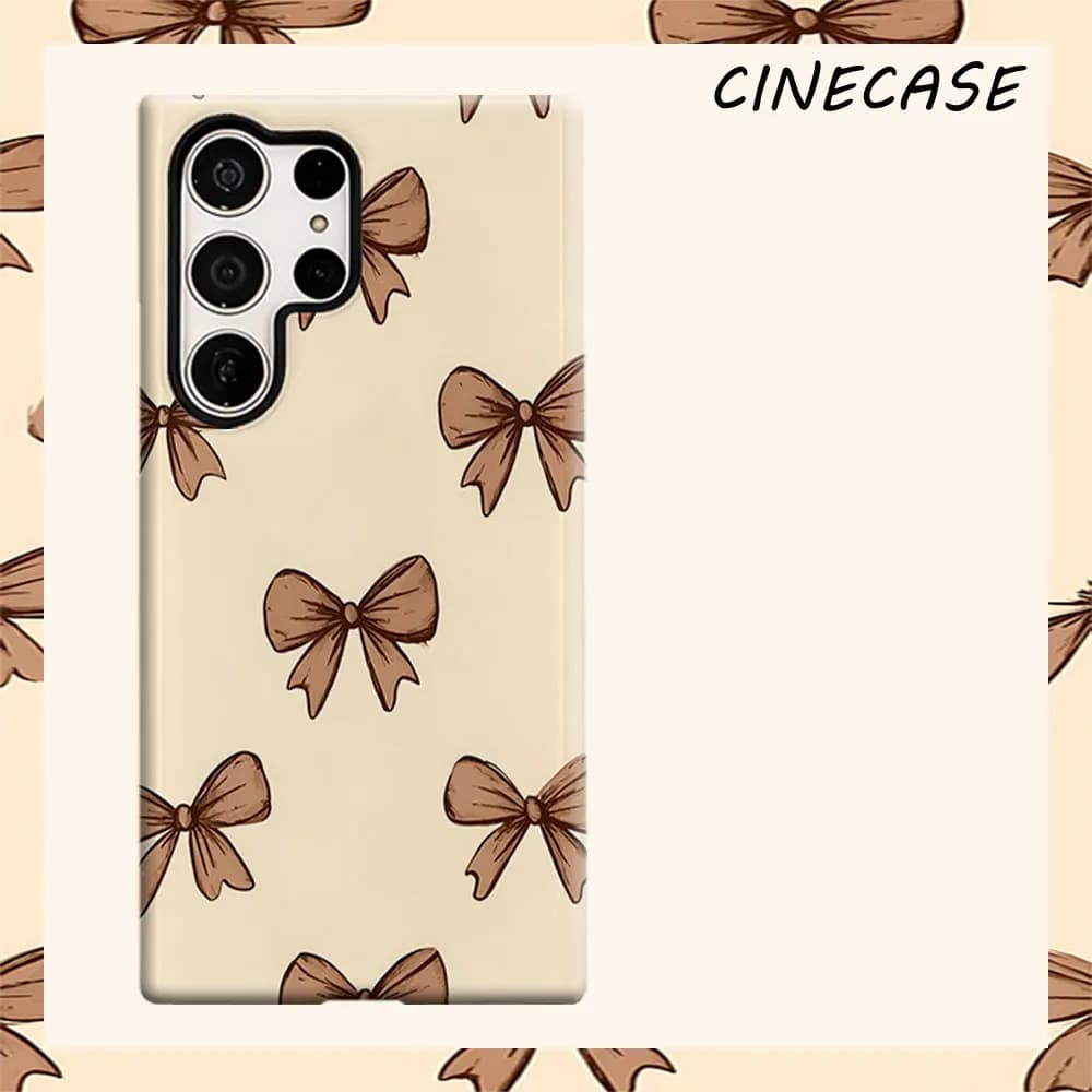 Sketch Bow Tile For Samsung Galaxy S26 S25 S24 A56 A36 Dual Layer Luxury Fashion Full Lens Protective Case