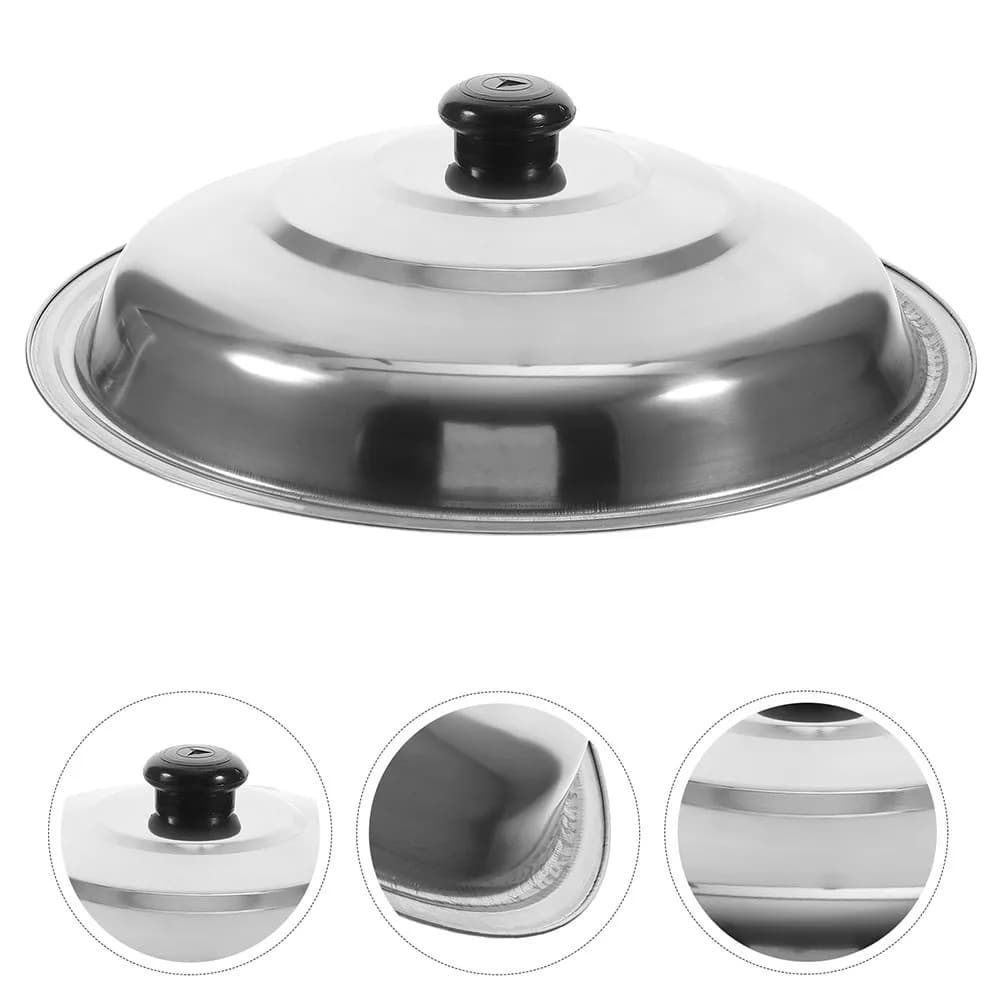 Coperchio Rotondo in Acciaio Inox da 14 Pollici, Ricambio Universale per Padelle, Wok e Pentole, Protezione Anti-Schizzi, Adatto al Microonde