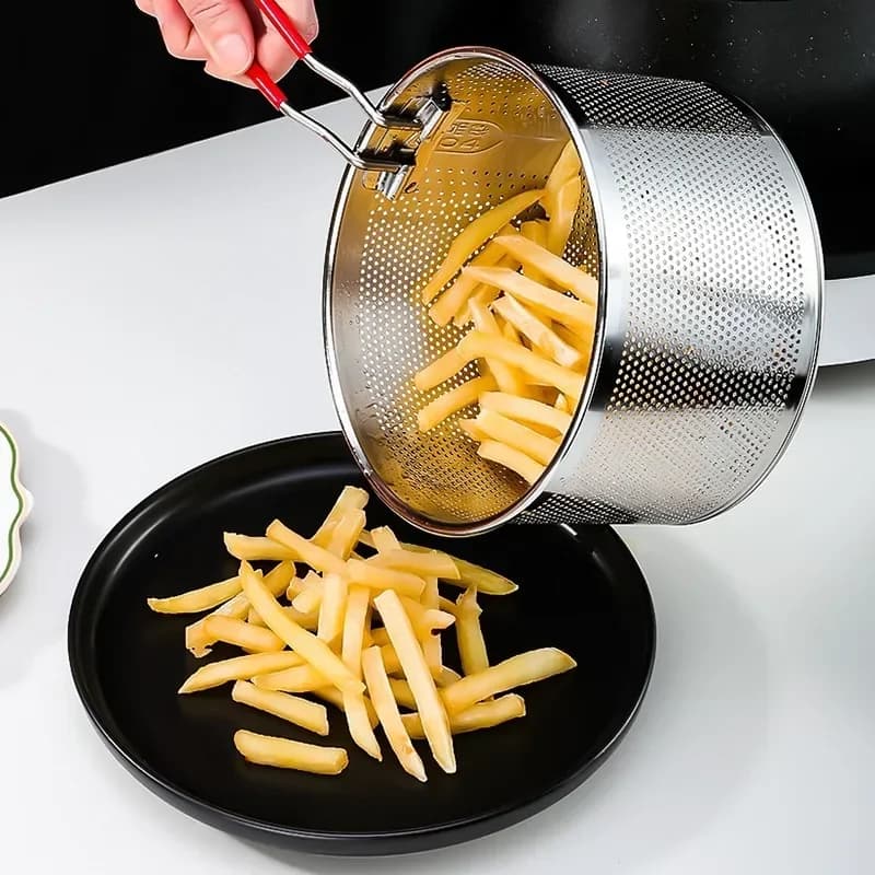 Cestello per Frittura in Acciaio Inossidabile 304, Cestello da Cucina, Cestello per Cottura, Padella per Frittura, Cestello per Olio, Colino, Cucchiaio per Noodles, Colino per Patatine Fritte