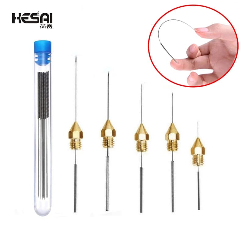 Strumento per aghi per pulizia ugelli in acciaio inossidabile 0,2 mm 0,3 mm 0,4 mm 0,5 mm 0,6 mm trapano per parti di stampanti 3D ugelli V6