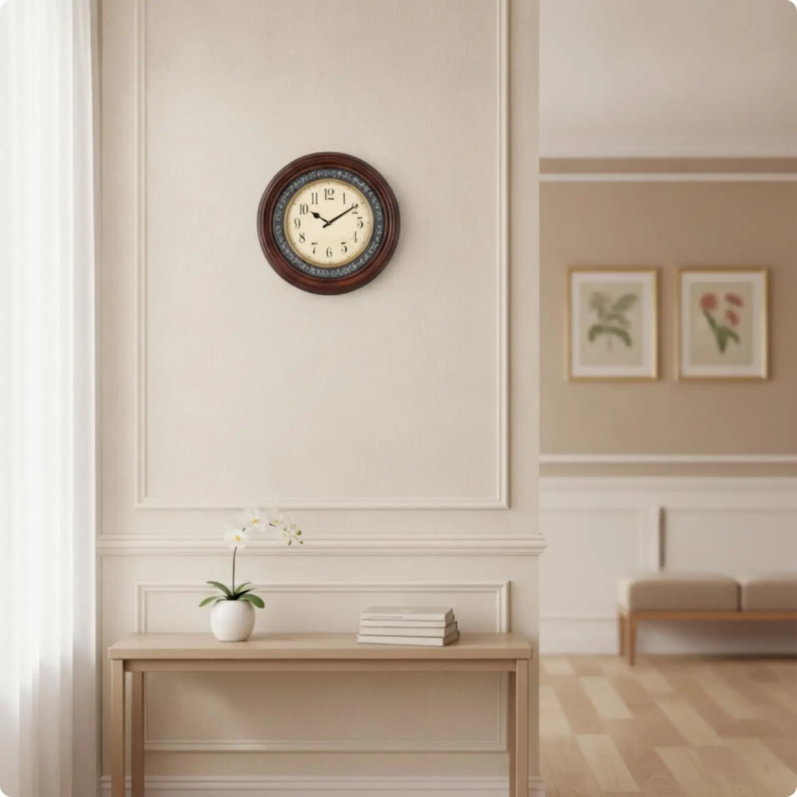 Wall Clock with Wood Frame Round Silent Wall Clock Traditional for Homeowners