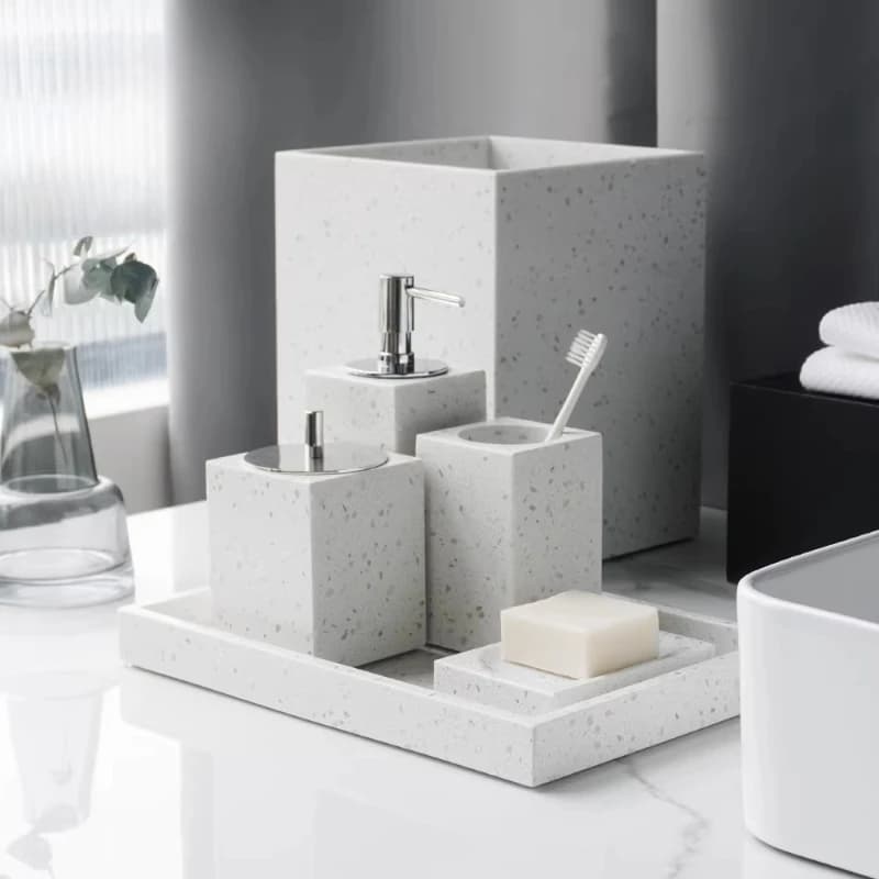 Set da bagno in marmo Dispenser di sapone quadrato con ugello elettrolitico premium, portaspazzolino nordico per decorazioni domestiche moderne