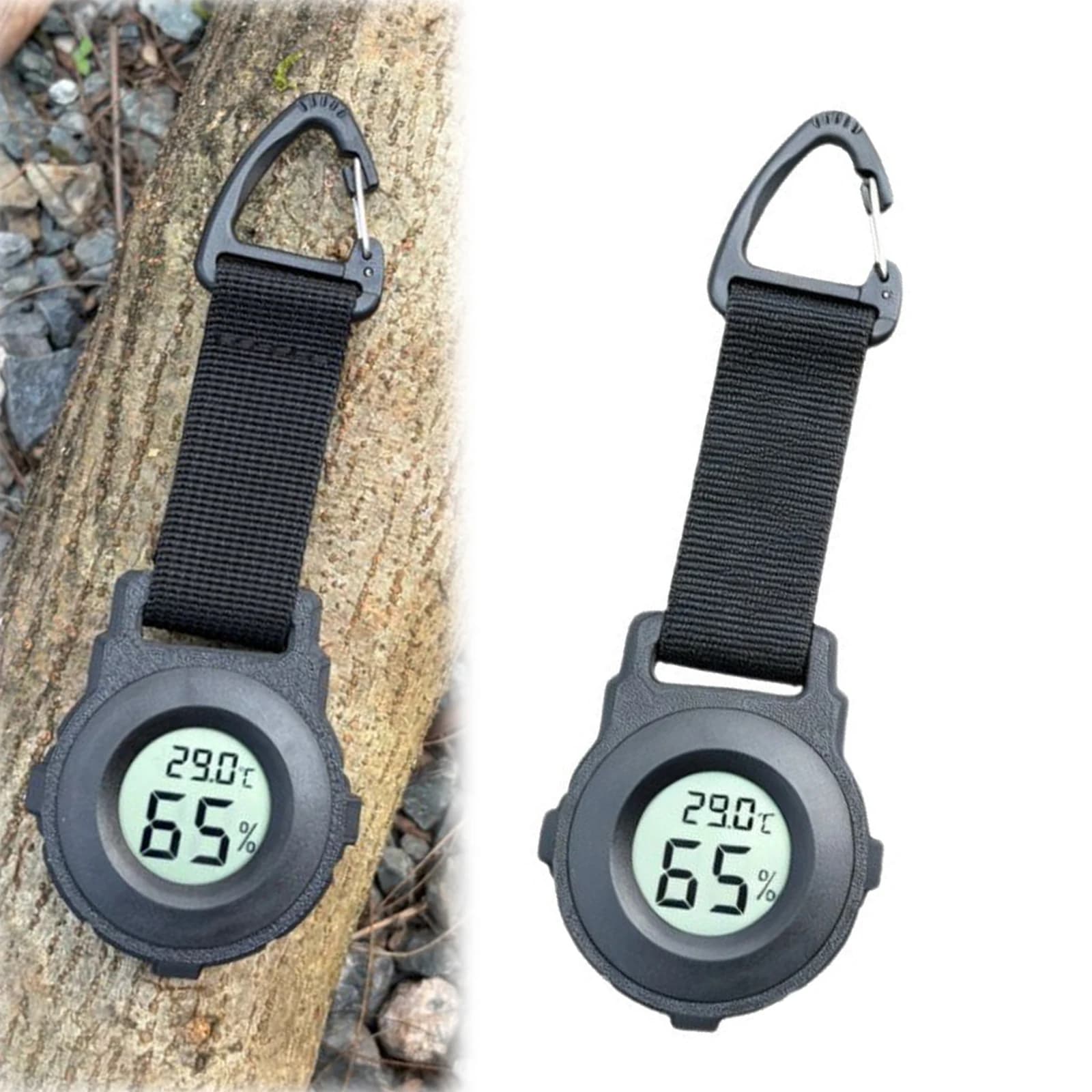 Temperature Humidity Meter LCD Digital Hygrometer Thermometer and Humidity Gauge with Carabiner Clip for Climbing Hiking Outdoor