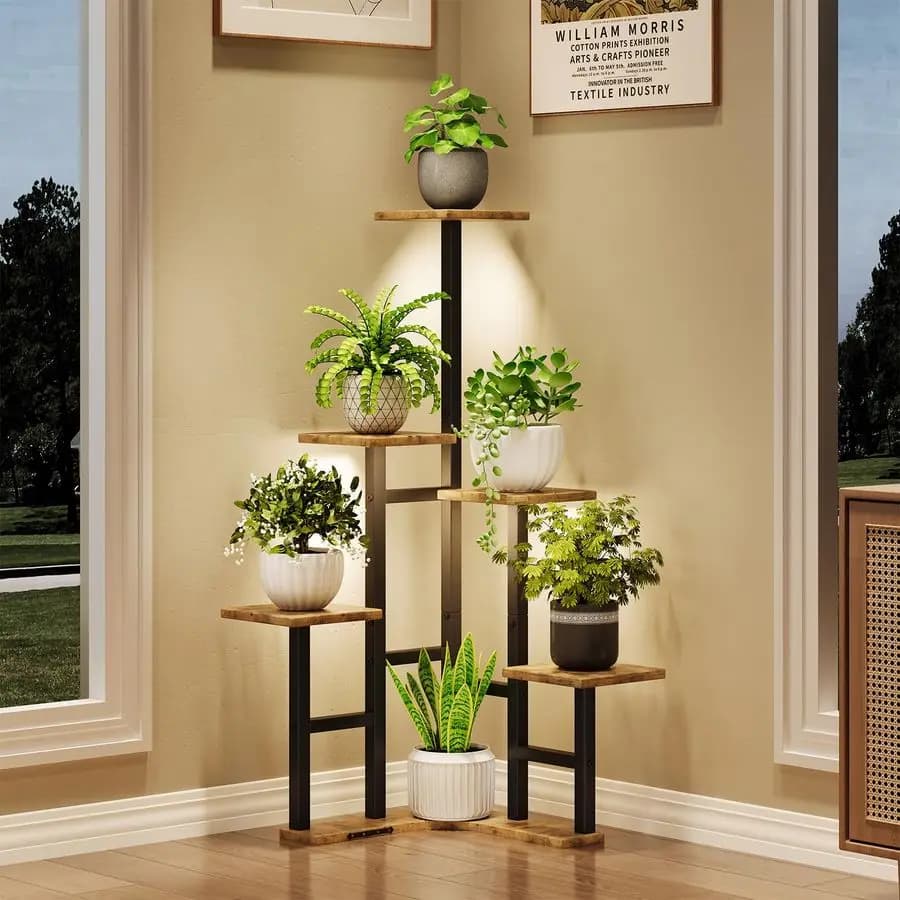 Support for Indoor Plants with Cultivation Lights, Angolan Shelves at 6 Levels for Multiple Plants, Plant Organizer