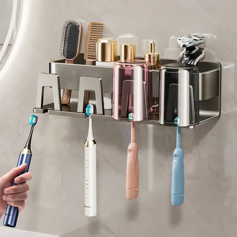 1Pc Metal Toothbrush Holder U Shaped Wall Toothbrush Slot for Card Electric Toothbrush Razor Cup Toiletry Bathroom Organizer