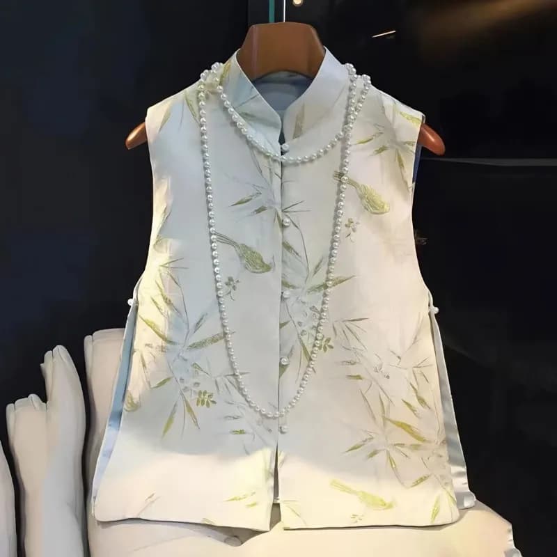 Primavera Autunno Nuovo Gilet Cinese Senza Maniche Confortevole Colore Caldo Retro Jacquard Qipao Tang Abito Allentato Sottile Indossare Top da Donna