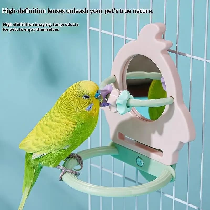 ⭐Interactive Little Bird Relieve Boredom Mirror Toy Parrot Grinding Teeth Stand Pole Stand Gnawing Bird Toy Birdcage Accessories