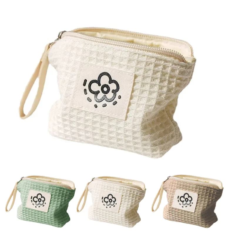 Borsa da trucco piccola verde matcha da donna, portamonete portatile, custodia per rossetto e auricolari, doppia custodia in tela con catena per chiavi