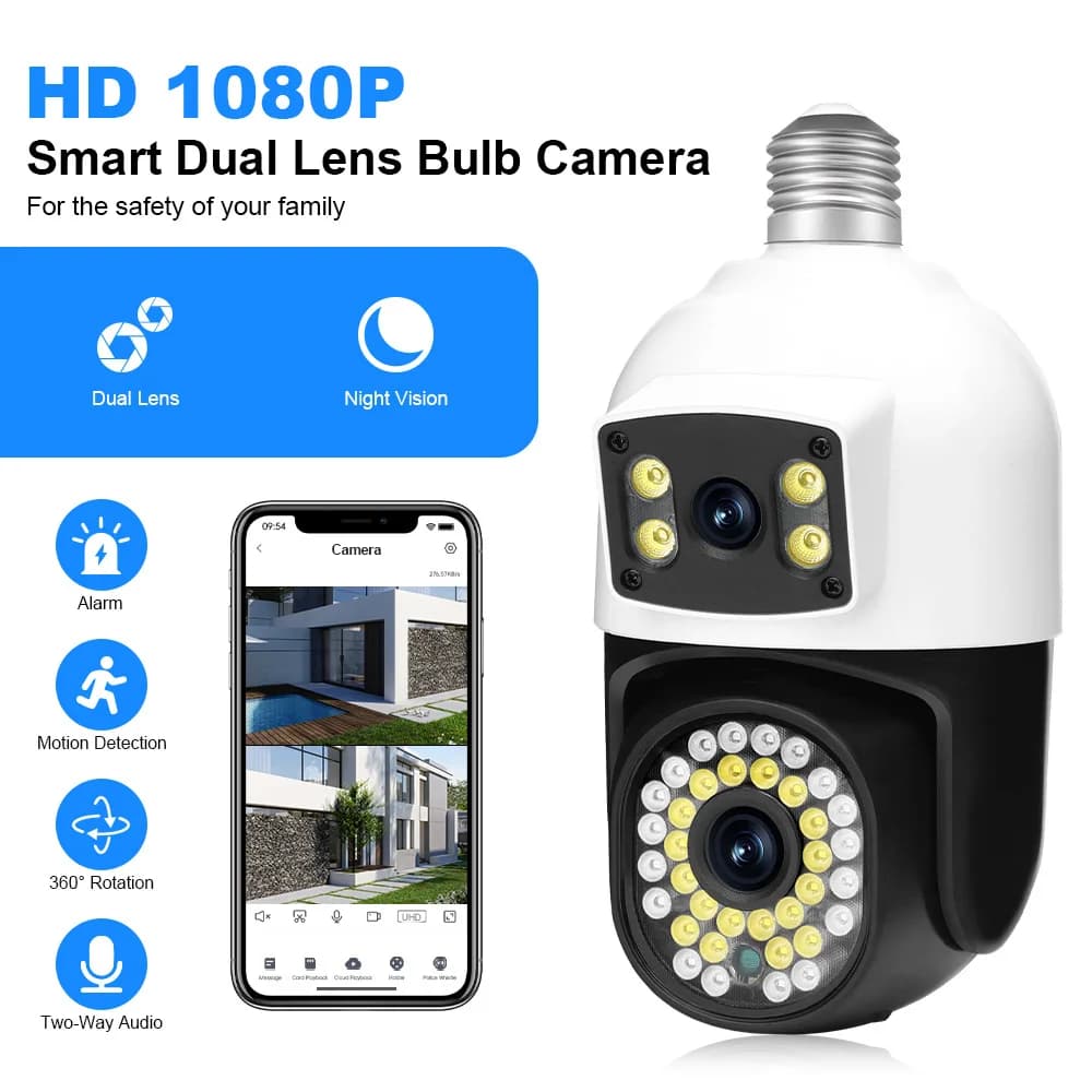 4MP Yoosee APP Dual Lens Full Color E27 Wireless PTZ IP Dome Camera AI Humanoid Detection Home Security CCTV Baby Monitor