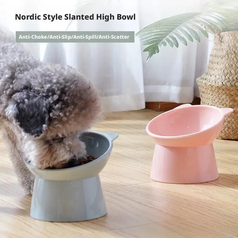 Tilted Cat Food Bowl Anti Vomiting Orthopedic Elevated Cat Dish Whisker Friendly Ceramic Pet Feeder for Small Pets