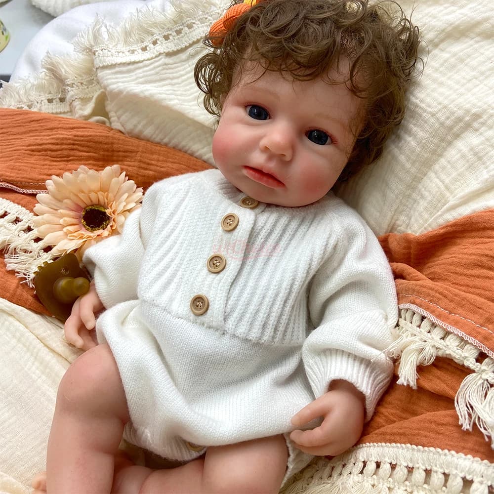 Bambola Reborn Loulou da 48 cm con bocca aperta, in silicone ponderato, con capelli infoltiti, realistica, neonata, con pelle morbida, per terapia (per demenza)