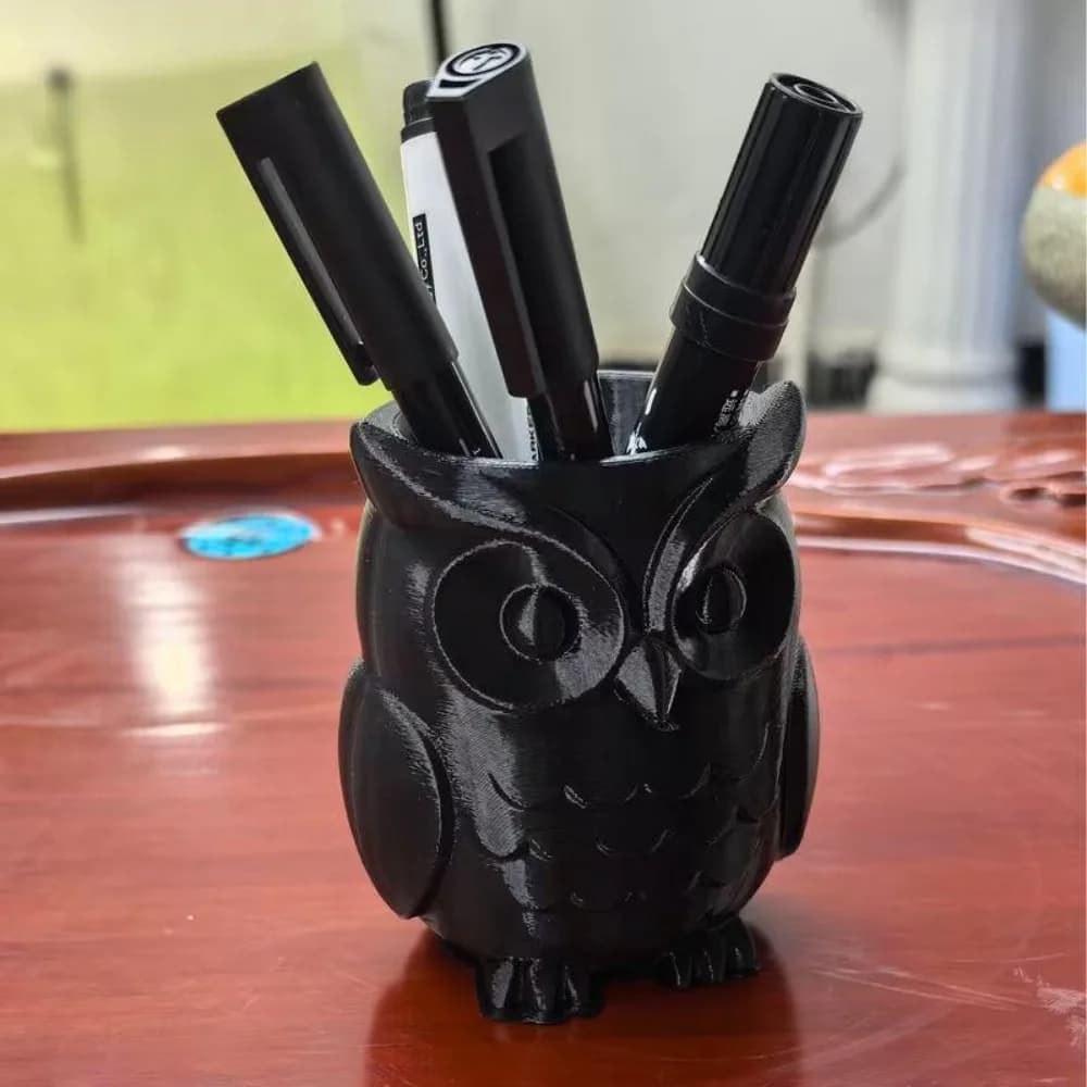 3D Printed Owl Pen Holder Cute Animal Desk Organizer Black Mini Storage Cup Office Stationery Decor Desktop Ornament Gift