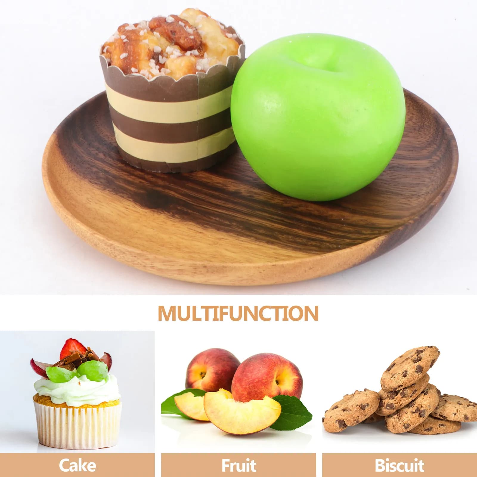 1Pcs Solid Wood Fruit Plate Exquisite Round Tray for Kitchen Home Restaurant Dried Fruit Storage Wooden Service Plate
