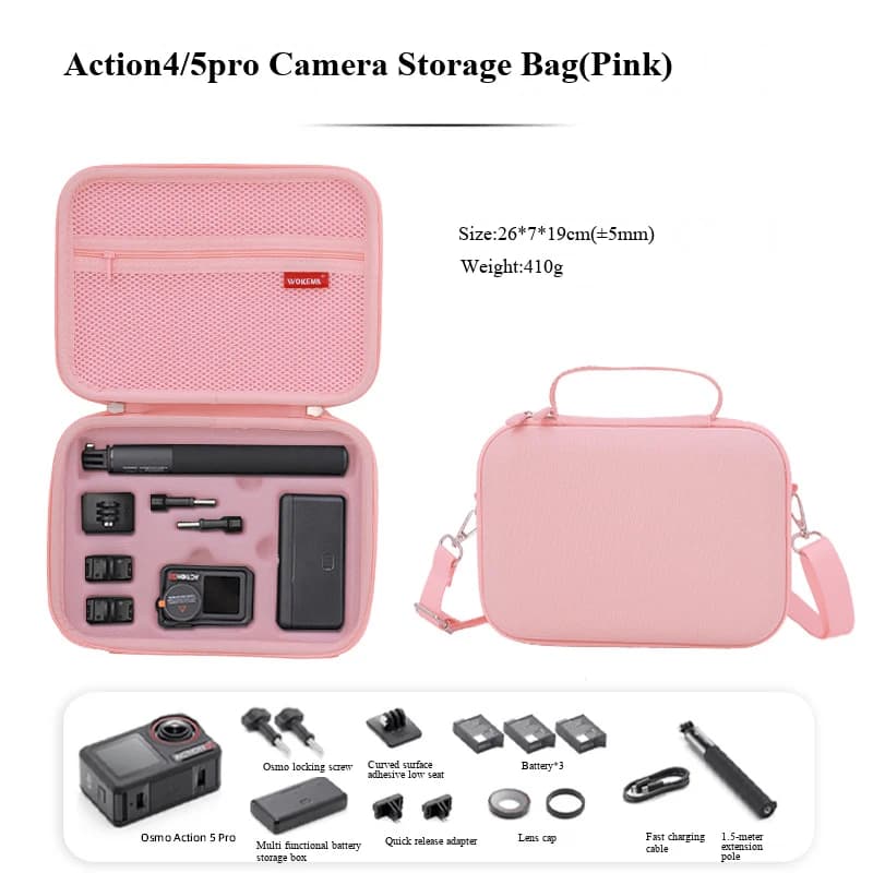 Protective Bag for Sports Camera DJI Osmo Action 3/4/5 Pro, Portable Travel Case with Shoulder Strap