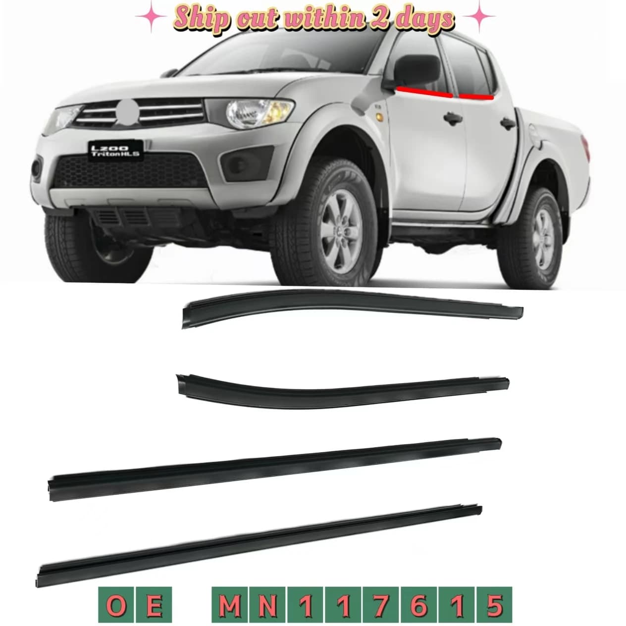 MN117615 Guarnizione in gomma sigillante esterna per vetro finestra per Mitsubishi L200 Triton 2005-2015 Paiero Sport 2