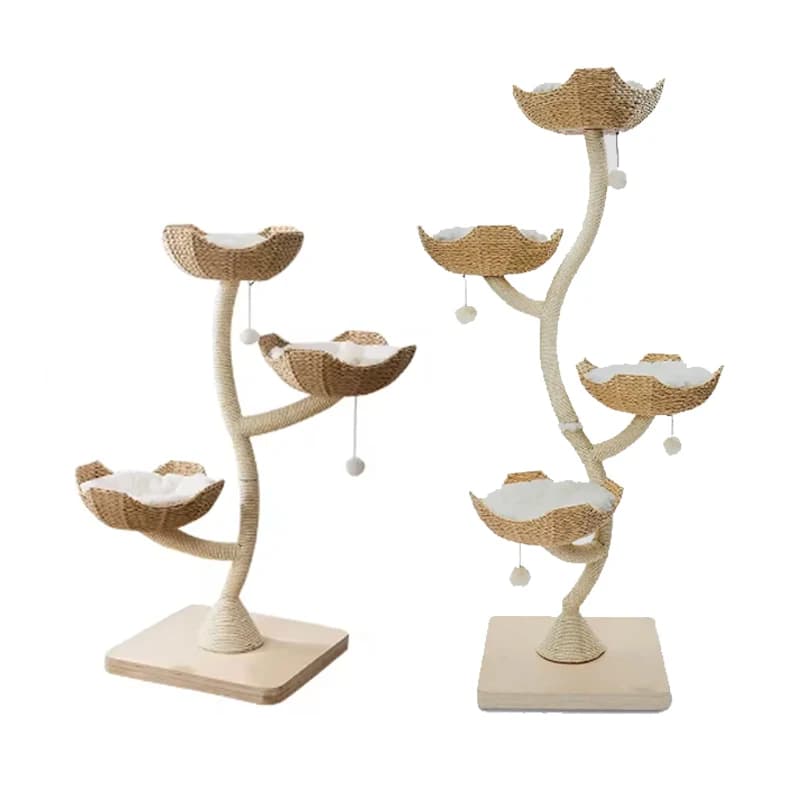 Grande torre moderna in legno di lusso per gatti, albero multi-livello, torre da arrampicata per condominio per gatti con amaca