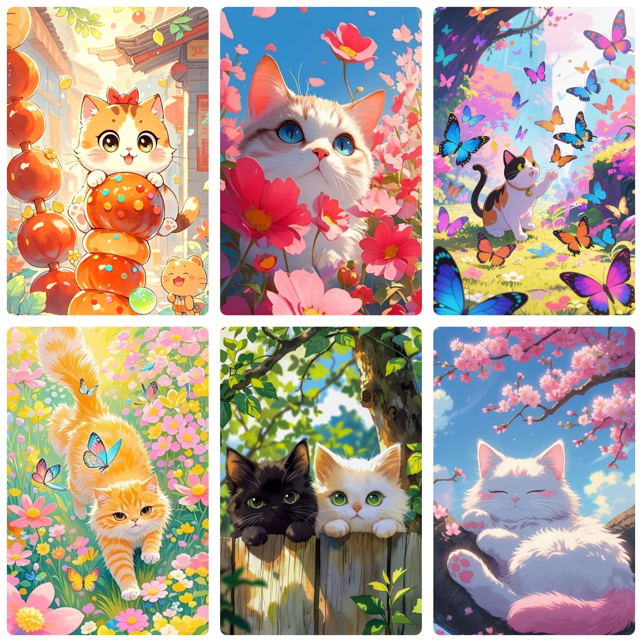5D DIY Cute Kitten Diamond Painting, Adorable Cats With Spring Floral Scenery For Living Room Wall Decoration Exquisite Gift
