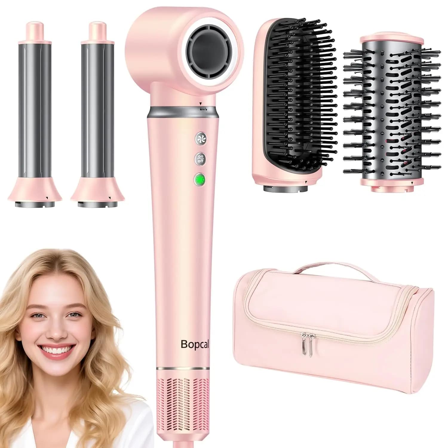 Styler for hair with air winding 5 in 1, automatic hairdresser without crack, high speed hairdryer, smoothing and brush for hair styling