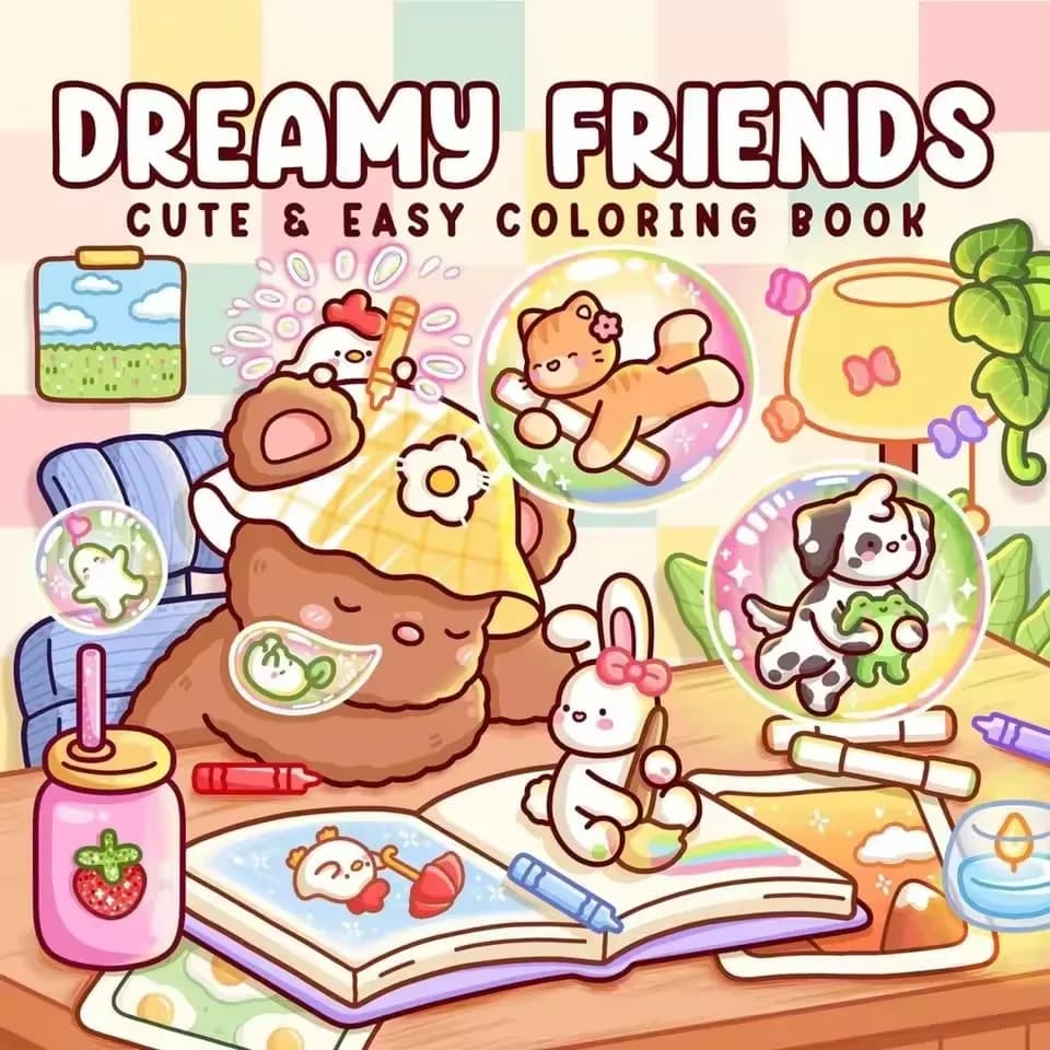 Dreamy Friends Cute & Easy Coloring Book For Adults Stress Relief Drawing Perfect Gift Party and Birthday Christmas