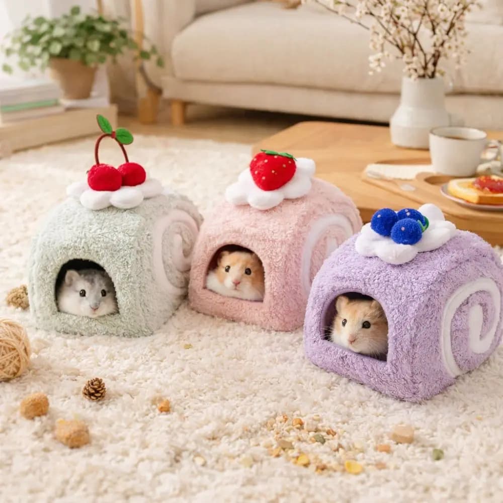 Hot nest for hamster cake Shape of Swiss roll Sand for hamsters in soft plush Furbag for pet cute multifunctional game bed
