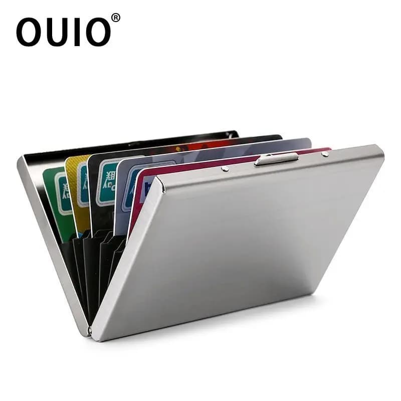 OUIO ​RFID Blocking Stainless Steel Card Holder Case - Ultra Slim Metal Wallet For Men & Women, Secure Durable Travel Essentials