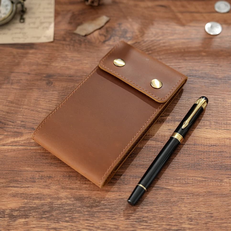 Taccuino da Lavoro in Vera Pelle con Tasca, Agenda Telefoni Aziendale, Mini Quaderno Vuoto, Pianificatore da Viaggio Portatile