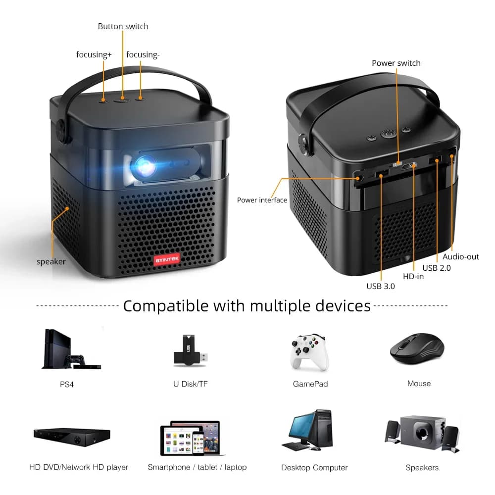 BYINTEK U70 Pro Nuovo Versione Mini Por Smart Proiettore DLP Android 3D Proiettore 4K Display Wifi Campeggio Esterno Con Batteria