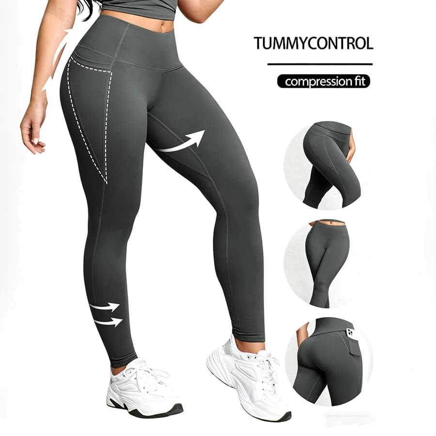 Leggings da donna con tasche Collant da allenamento per il sollevamento del sedere a vita alta tinta unita Pantaloni elastici sottili Abbigliamento casual