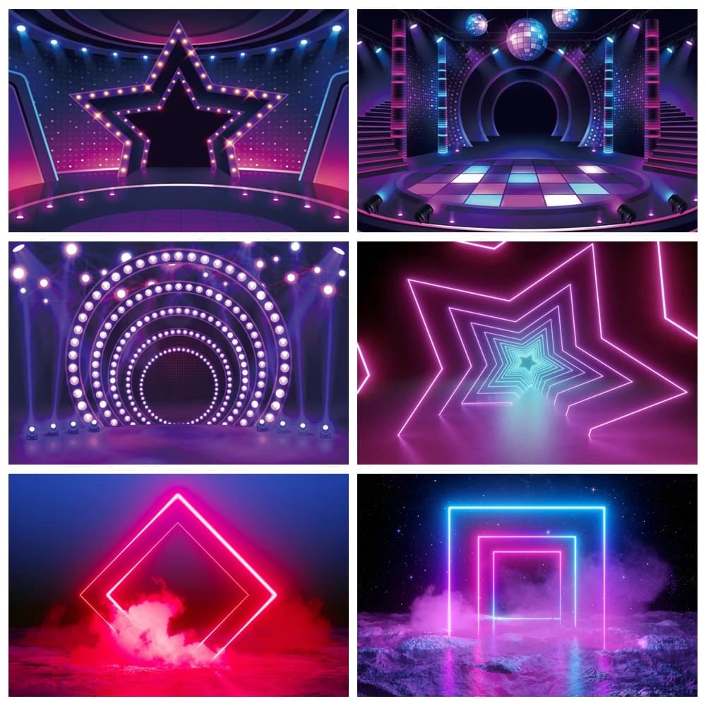 Luci al Neon Stage Photography fondale futuristico apertura elettronica Smog Stage anni '80 Disco Party Background Photo Studio