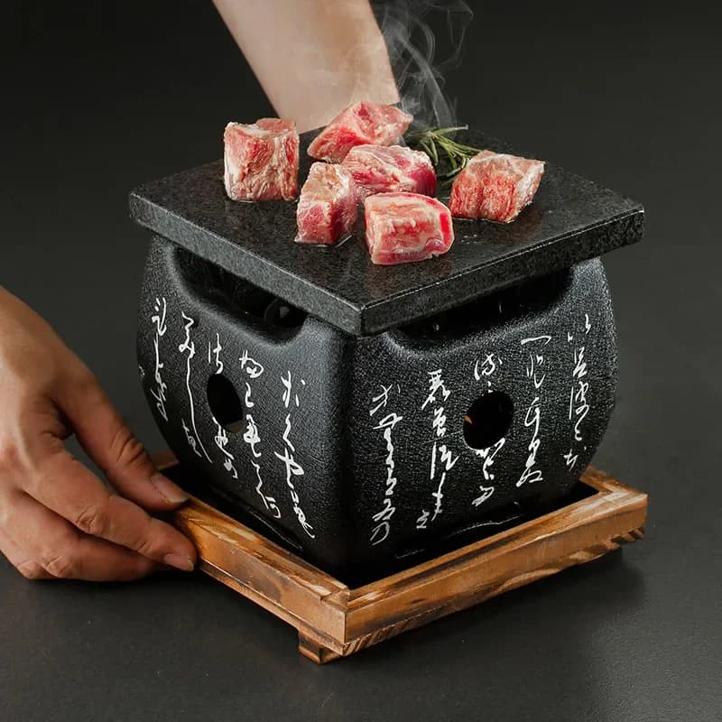 CLLminimalist High Temperature Volcanic Stone Grill Text Charcoal Grill Restaurant Steak Frying Pan Slate