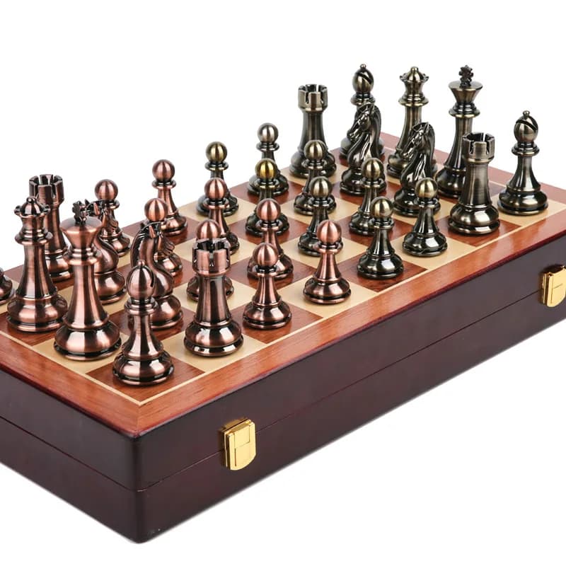 Luxury Chess Game Set Gift Box, Electroplated Metal Chess Pieces, Foldable Wooden Chessboard, Large Size Acrylic Chess Set