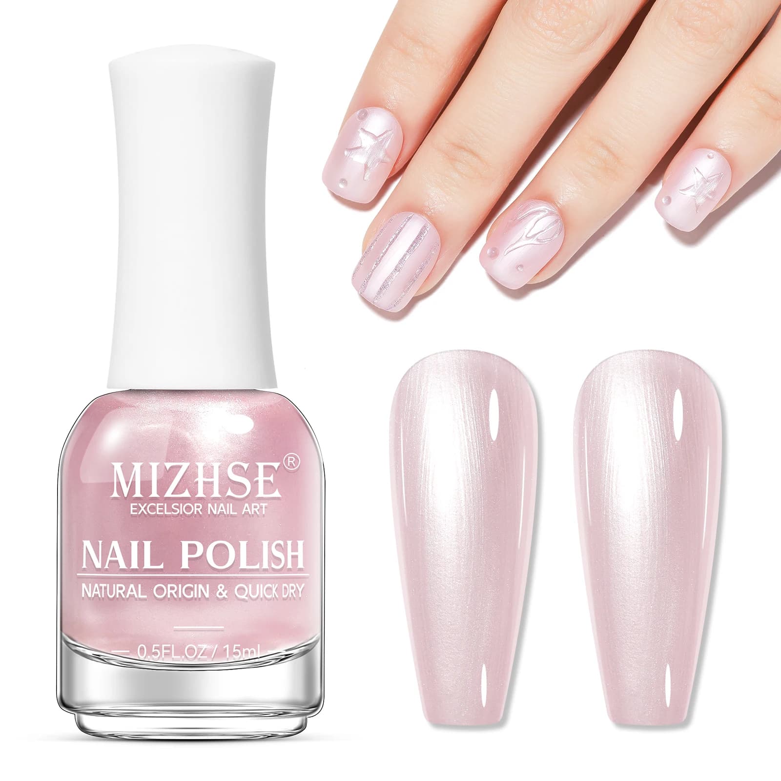 MIZHSE 1PC 15ML Nail Polish Pearl Air Dry Regular Pearl Pink Fast drying nail polish Fast drying nail polish Normal drying nail polish for women and girls