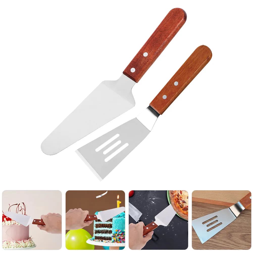 Set di 2 Spatole per Pizza con Manico in Metallo e Legno, Design Ergonomico Antiscivolo, Utensile da Forno per Servire, Accessorio da Cucina